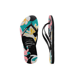 New! Havaianas Slim Print Floral Basic Black Sandal Slipper Size 11 / 12C